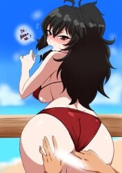 64571 6457i beach black_hair offscreen_male raven_branwen rwby taiyang_xiao_long