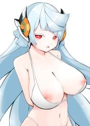 adamski_s-rank_space arms_behind_back bikini breasts_out duel_masters duel_masters_play's exposed_nipples highleg_bikini huge_breasts looking_at_viewer open_mouth