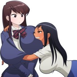 2girls alpha_channel asian big_breasts black_eyes black_hair breasts brown_eyes brown_hair clothed clothing crossover curvy dark_blue_hair face_on_breast female female_only for_sticker_use fringe grey_eyes hayase_nagatoro hi_res highres hug komi-san_wa_komyushou_desu komi_shouko light-skinned_female light_skin long_hair manyakis multiple_girls no_background pale-skinned_female petite please_don't_bully_me,_nagatoro png purple_eyes purple_hair revealing_clothes school_uniform schoolgirl skirt small_breasts smile sticker_template tan tan_skin tanned teenager transparent_background transparent_png wide_hips young yuri