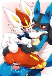 1boy ai_generated censored censored_penis cinderace cum cum_in_pussy cum_inside female furairy_mask furry lucario male male/female pokemon pokemon_(species) pussy sex