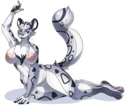 10s 2016 absurd_res anthro anthrofied big_breasts breasts feline female fur furry furry_only hi_res leopard looking_at_viewer mammal naked nude pussy simple_background snow_leopard solo spots suddenhack tail