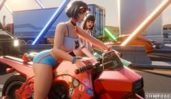 2girls 3d areola areolae arm_tattoo ass ass bare_shoulders big_ass big_breasts big_breasts big_breasts big_butt black_hair black_lipstick blush bracelet bracelets breasts breasts breasts breasts_bigger_than_head charlotte_(fortnite) choker crop_top earrings epic_games evie_(fortnite) eyewear_on_head female female_only fortnite fortnite:_battle_royale glasses_on_head huge_breasts light-skinned_female light_skin lipstick long_hair looking_at_another looking_at_viewer neckwear nipples open_mouth outside red_lipstick revealing_clothes short_hair shorts sitting superhentaimaster9000 tagme tattoo tattoo_on_arm tattooed_arm thick_thighs thighs tinted_eyewear tinted_glasses underboob