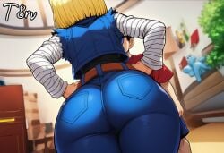 ai_generated android_18 ass ass_focus back_view big_ass blonde_female blonde_hair dragon_ball dragon_ball_super dragon_ball_z jeans milf narrow_waist seductive stepmother t8r wide_hips
