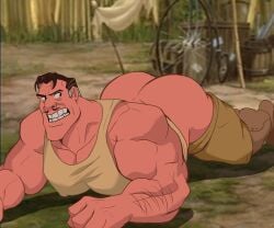 1boy ass ass_out bara biceps big_ass big_butt big_muscles big_pecs body_hair boots brown_hair brown_pants clayton clothed clothing dadee disney disney_villains erect_nipples facial_hair gay hairy_arms human human_only jungle looking_back lying lying_on_stomach male male_focus male_only manly masculine_male mature mature_male moustache muscles muscular muscular_male nipple_bulge outdoors outside pants_down pecs pectorals presenting presenting_ass presenting_butt silver_fox solo solo_male tank_top tarzan_(1999_film) teeth teeth_showing thick_ass
