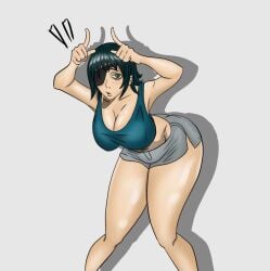 1girls armpits arms_up big_ass big_breasts big_thighs chainsaw_man female green_hair himeno_(chainsaw_man) shadow suggestive thatguyems