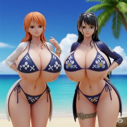 3d ai_assisted ai_generated artist_request big_breasts breasts clothing female female_only nami_(one_piece) nico_robin one_piece perfect_body