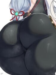 1girls ass ass_focus big_ass bottom_heavy bubble_butt cameltoe dat_ass fat_ass female female_only genshin_impact gluteal_fold huge_ass large_ass massive_ass musk musk_clouds png rear_view sana!rpg shenhe_(genshin_impact) solo thick_ass thick_thighs thunder_thighs white_background white_hair wide_hips