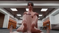 1boy 1girls 27bits 3d 3d_render baldur's_gate baldur's_gate_3 braided_hair elf_female feet female foot_fetish foot_focus footjob green_eyes indoors naked nude penis pov_eye_contact shadowheart toes white_hair