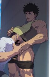 2boys ass_visible_through_thighs athletic athletic_male back_alley balls bara beefy biceps big_penis black_hair bottomless censor_bar censored censored_penis clothed duo erection foreskin foreskin_folds frenulum gay handjob head_under_clothes hesoten hi_res holding_penis hunk leaning_against_wall licking licking_abs looking_at_another male male/male male_only management_(game) manly mature_male morning muscles muscular muscular_arms muscular_legs muscular_male muscular_thighs outdoors pants_down penis pointless_censoring precum precum_drip quadriceps red_glans retracted_foreskin risky_sex rolled_up_sleeves shadow short_hair shunta shunta_(syunta_87) spiky_hair standing sweat sweatdrop sweating sweaty syunta_87 tanktop thick_penis tongue_out tough_guy triceps uncircumcised uncut v-shaped_eyebrows very_sweaty wince yaoi