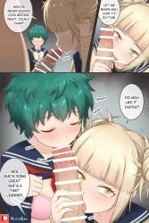 1male 2girls blonde_hair blush censor_lines closed_eyes english_text eyes_not_visible faceless_male female_deku feminization freckles green_hair himiko_toga izuku_midoriya kissing_penis large_penis licking_penis medium_breasts midoriya_izuku my_hero_academia open_mouth original_character patreon_logo penis_on_face pink_bra rudy_saki rule_63 school_uniform schoolgirl schoolgirl_uniform shirt_lift spiky_hair sucking_penis text_bubble toga_himiko tongue_out yellow_eyes