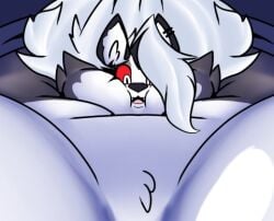 1girls anthro big_breasts breasts cleavage ears female furry grey_body grey_fur grey_hair hair hellhound helluva_boss huge_breasts hyper_breasts inflation long_hair loona_(helluva_boss) mad_n_evil red_sclera tagme two_tone_body two_tone_fur white_body white_eyes white_fur wolf wolf_girl