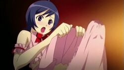 1boy aisaka_hikaru animated blue_eyes blue_hair crossdressing egyptian_vase erection erection_in_panties gif otoko_no_ko_ojou-sama! penis penis_in_panties pink_panties skirt_lift through_clothes through_panties trap twitching_penis