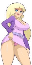 1girls 2d alternate_breast_size belt blonde_hair blue_eyes breast_expansion clothed color colored disney disney_channel disney_xd dress_lift eyeshadow female female_only gravity_falls hoop_earrings light-skinned_female light_skin manyakis pacifica_northwest pale-skinned_female pale_skin purple_clothing smooth_skin solo tagme tease teasing transparent_background upskirt