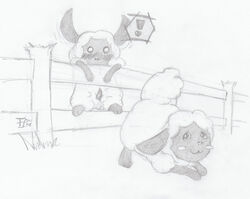 ! 1boy ambiguous_gender caprine chu fence feral feral_on_feral furry harvest_moon inviting male mammal monochrome penis raised_tail sheep sketch