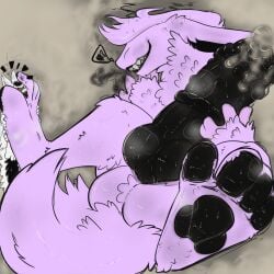 angry animal_genitalia animal_penis anonymous_artist anthro balls bodily_fluids duo equine_genitalia equine_penis feet foot_fetish foot_focus foot_play genital_fluids genitals hi_res humanoid hybrid_genitalia hybrid_penis knot knotted_equine_penis knotted_penis leaking_precum long_ears macro male male/male musk musk_clouds musky_penis pawpads paws penis precum sitting size_difference smothering splynter sweat sweatdrop