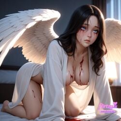 abuse ai_assisted ai_generated all_fours angel angel_and_devil angel_wings artist_name asymmetrical_wings barefoot bed_sheet bird_wings bite_mark black_feathers black_wings bleeding blood blood_from_eyes blood_from_mouth blood_on_clothes blood_on_face blood_on_hands blood_on_knife blood_on_weapon blood_splatter blood_stain blue_eyes blue_wings breasts brown_wings bruise bruise_on_face burn_scar corpse cuts death defloration detached_wings dirty dirty_clothes dirty_face dove dripping feathered_wings feathers female flirtzy.ai glowing_wings guro halo harpy hawks_(boku_no_hero_academia hickey hospital_bed impaled injury kishin_sagume kneeling large_wings lipstick_mark long_hair looking_at_viewer low_wings mini_wings mole mole_on_breast multicolored_wings multiple_wings nipples nosebleed on_bed paint pegasus pink_blood pink_wings pool_of_blood scar scratches single_wing slap_mark solo spread_wings stab whip_marks white_feathers white_wings winged_arms wings yellow_wings