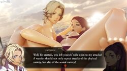 2girls 3d alternate_costume anus anus_peek ass assertive assertive_female back bare_arms bare_back bare_legs bare_shoulders beach bent_over big_ass bikini bikini_bottom bikini_bottom_aside blonde_hair blue_eyes braid breasts brown_eyes brown_hair caress caressing_face catherine_(fire_emblem) collarbone dark-skinned_female dark_skin dochaunt24 english_text female female_only fingering fingering_partner fingering_pussy fire_emblem fire_emblem:_three_houses foot_focus grin half-closed_eyes kneeling legs long_hair medium_breasts medium_hair multiple_girls nail_polish navel nintendo nipples ocean on_back one_breast_out open_mouth outdoors petra_macneary pink_nails ponytail post-timeskip purple_bikini purple_hair purple_swimsuit pussy sex shoulders sideboob sidelocks smile sparring spread_legs stomach student sunset swimsuit teacher teacher_and_student text text_box topless topless_female torogao training underboob vaginal_penetration very_long_hair warrior white_bikini white_swimsuit yuri