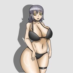 1girls big_breasts big_thighs chainsaw_man death_devil earrings female gray_hair half_naked suggestive sweat thatguyems yellow_eyes