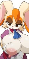 1girls anthro anthro_only big_breasts blouse breast_grab breasts clothed clothing color colored eyelashes eyeliner eyeshadow female female_only fur furry furry_only gloves lactating lactation large_breasts lipstick makeup manyakis milf milk nipples rabbit shirt skirt solo sonic_(series) sonic_the_hedgehog_(series) transparent_background vanilla_the_rabbit