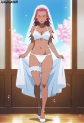 1girls ai_generated bangs big_breasts blush boruto:_naruto_next_generations bra breasts breasts_out_of_clothes bride cleavage cowboy_shot curvaceous curvy curvy_body curvy_female curvy_figure dark-skinned_female dark_skin drehoshimasta earrings embarrassed female female_only flower flower_in_hair heels high_heels highres hourglass_figure karui makeup midriff milf naruto naruto_(series) oppai panties red_hair skimpy solo solo_focus tsundere underwear walking walking_towards_viewer watermark wedding wedding_lingerie wedding_veil wide_hips yellow_eyes