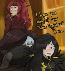 3girls angela_(lobotomy_corporation) binah face_sitting female_only gebura_(lobotomy_corporation) library_of_ruina project_moon veruveru21 yuri