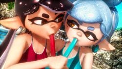 3d callie_(splatoon) cherryboy ice_cream implied_oral looking_at_another looking_at_partner marie_(splatoon) popsicle sfm source_filmmaker splatoon splatoon_(series) squid_sisters sucking_popsicle twitter_link