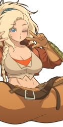 1girls 2d alternate_version_available asymmetrical_hair big_breasts blonde_female blonde_hair blue_eyes breasts color colored gemma_(monster_hunter_wilds) manyakis monster_hunter_wilds solo solo_female transparent_background