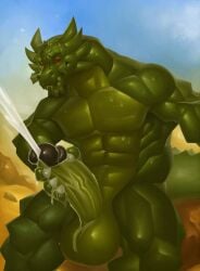 big_balls big_penis claws cum cumming cumming_from_masturbation demon dragon green_scales huge_balls huge_cock jackie_chan_adventures jerking_off jerkingoff kittikary masturbating masturbation muscular muscular_anthro muscular_male outside red_eyes sharp_teeth shendu sorcerer sweat sweating