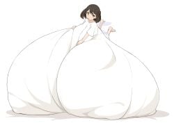 1girls breasts breasts_bigger_than_body breasts_bigger_than_head breasts_on_floor brown_eyes brown_hair enormous_breasts female fully_clothed hyper_breasts micro minigirl nanina short_hair tagme white_background