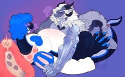 anthro anthro_on_anthro anthro_penetrated anthro_penetrating anthro_penetrating_anthro belly big_belly big_muscles big_pecs blue_background blue_hair blush blush_lines bodily_fluids cervix cum cum_in_uterus cum_in_vagina cum_inside dragon duo female female_penetrated genital_fluids genitals hair hi_res horn huge_belly inflation inflation lying male male/female male_penetrating male_penetrating_female muscular mythological_creature mythological_scalie mythology nude nude_anthro nude_female nude_male on_back open_mouth pecs penetration penile penile_penetration penis penis_in_vagina purple_background scalie sex simple_background sinisterheaven uterus vaginal_penetration vaginal_penetration