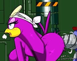 anthro bandana beak bent_over big_breasts blue_eyes blush breasts burrobot cloudz drill edit eyewear female goggles hi_res nude penetration presenting solo sonic_(series) sonic_1 sonic_riders sonic_the_hedgehog_(series) superbunnygt wave_the_swallow