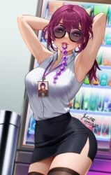 1girls adult adult_female armpit armpit_crease armpit_focus armpit_peek armpits bare_armpits bare_arms bare_shoulders bare_skin bare_thighs blurred_background blurry_background breasts busty busty_female busty_girl collarbone curvaceous curvaceous_body curvaceous_female curvaceous_figure curvaceous_hips curvy curvy_body curvy_female curvy_figure curvy_hips elbows exposed_armpits exposed_arms exposed_shoulders exposed_skin exposed_thighs female female_focus female_only hair_between_eyes hairless_armpits hand_behind_head hands_behind_head high_resolution highres honkai:_star_rail honkai_(series) hourglass_figure kafka_(honkai:_star_rail) large_breasts lean_figure leggings legwear lips long_hair looking_at_viewer mature mature_female narrow_waist office_clothing office_lady over-kneehighs posing posing_for_the_viewer purple_eyebrows purple_eyes purple_eyes_female purple_hair purple_hair_female shaved_armpits shoulders skirt slender_body slender_waist sleveeless_shirt slim_waist solo standing stockings sunglasses sunglasses_on_head thick_thighs thigh_highs thighhighs thighs upper_body wide_hips yokab88