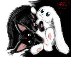 69_position anus black_and_white chu feline female feral feral_on_feral lagomorph mammal monochrome oral pussy rabbit sex yuri