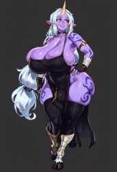 ai_generated black_dress bulge bulge_through_clothing curvy curvy_female curvy_figure dress futanari gravure_soraka huge_ass massive_ass massive_breasts soraka