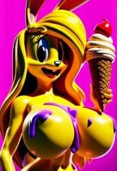 ai_generated female furry ice_cream ice_cream_on_breasts jazz_jackrabbit_(series) lori_jackrabbit self_upload
