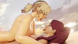 2girls 3d ass assertive assertive_female asymmetrical_docking back bare_arms bare_back bare_shoulders beach bent_over big_ass blonde_hair blue_eyes braid breasts brown_eyes brown_hair catherine_(fire_emblem) collarbone completely_nude dark-skinned_female dark_skin dochaunt24 female female_on_top female_only fire_emblem fire_emblem:_three_houses long_hair looking_at_another medium_breasts medium_hair multiple_girls nintendo nipples nude nude_female ocean on_back open_mouth outdoors petra_macneary ponytail post-timeskip purple_hair pussy saliva saliva_string sex shoulders small_breasts smile sparring student sunset teacher teacher_and_student textless_version tongue tongue_out training very_long_hair yuri