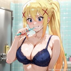 1girls ai_generated big_breasts big_breasts blonde_female blonde_hair blonde_hair_female blue_eyes bra breasts breasts brushing_teeth cleavage clenched darkness_(konosuba) female female_focus female_only hair_ornament huge_boobs huge_breasts kaistar kono_subarashii_sekai_ni_shukufuku_wo! konosuba large_boobs large_breasts light-skinned light-skinned_female light_skin patreon ponytail shiny shiny_skin sidelocks smile smiling smirk solo solo_female solo_focus sweat sweatdrop sweating sweaty sweaty_body teeth toothbrush underwear wet wet_body wet_skin white_skin white_skinned white_skinned_female