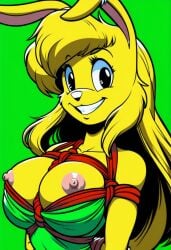 ai_generated female furry green_dress jazz_jackrabbit_(series) lori_jackrabbit self_upload tied_up