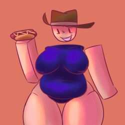 1girls big_breasts blocky_body blue_shirt breasts chubby chubby_female civilian_(die_of_death) cowboy_hat cowgirl die_of_death_(roblox) elumi49 fat_ass fat_female female hips hotdog light_skin new_artist roblox roblox_game robloxian self_upload smile tagme thick_legs thick_thighs thighs