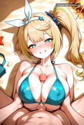 1girl ai_assisted ai_generated beach big_boobs blonde_hair blue_eyes cock_between_boobs cum_eruption cum_explosion cumshot green_eyes green_hair hair_ornament hair_ribbon hairband long_hair love multicolored_eyes multicolored_hair paizuri pouch sand shiny_boobs side_ponytail star_shaped_pupils straddling_paizuri streaked_hair symbol_shaped_pupils titfuck titjob