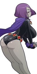 1girls ass black_leotard cartoon_network color colored dc dc_comics demon_girl female forehead_jewel grey_skin leotard manyakis purple_eyes purple_hair rachel_roth raven_(dc) short_purple_hair superheroine tagme teen_titans transparent_background