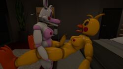 3d animatronic beak bed bedroom blue_eyes breasts chicken dickgirl dickgirl/dickgirl five_nights_at_freddy's five_nights_at_freddy's_2 fox frezzfoxnsfw fully_nude futa_on_futa futa_only futa_penetrated futa_penetrating futa_penetrating_futa futanari intersex intersex/intersex looking_pleasured mangle_(fnaf) naked naked_futa nipples nude nude_futa orange_beak orange_feet penis pink_body purple_eyelids red_lips red_nipples rosy_cheeks sex sfm source_filmmaker toy_chica_(fnaf) white_body yellow_body yellow_eyes yellow_penis
