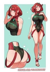 1girls artist_name ass breasts core deliciousbrain female heart huge_ass large_breasts multiple_views one-piece_swimsuit patreon_username pyra pyra_(xenoblade) red_eyes red_hair short_hair solo swimsuit xenoblade_(series) xenoblade_chronicles_(series) xenoblade_chronicles_2