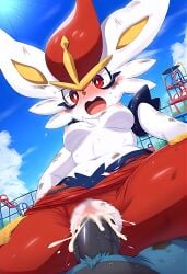 ai_generated cinderace cum cum_inside female furry lucario male male/female pokemon pokemon_(species) sex