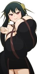 2d assassin bent_wrist black_dress black_hair breasts choker color colored earrings female female_human hair_ornament human light-skinned_female light_skin looking_at_viewer manyakis mature_female pale-skinned_female pale_skin red_eyes slim_waist spy_x_family thick_thighs thorn_princess transparent_background yor_briar yor_forger