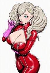 ai ai_assisted ai_generated ann_takamaki breasts cleavage female huge_breasts latex latex_gloves lollipop persona persona_5 softcore