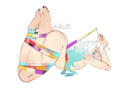 airin_hawnt arched_back ass_up bandage blue_hair blue_tattoo femboy flags ghost ghost_boy glowing_tattoo kinkyriva laying_on_ground lewdtuber long_hair lustful_gaze non-binary nude nude_male painted_nails painted_toenails pinup pinup_pose pride_flag red_eyes showing_off smiling_at_viewer smug smug_face solo_femboy tattoos tied_legs tied_up toes transgender transgender_pride_colors vtuber wrapped_up ych