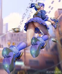 1girls 3d 3d_(artwork) 7evenscrews blue_eyes eyebrows_raised female flying hi_res holding_skirt juno_(overwatch) light-skinned_female light_skin looking_at_viewer nail_polish overwatch overwatch_2 partially_clothed pink_nails ponytail purple_hair pussy raised_eyebrows school_uniform skirt skirt_lift skirt_up trying_to_cover_up vagina wet_skin worried worried_expression