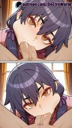 1boy 1girls 2025 :>= ai_generated artist_name bakemonogatari black_hair blowjob blowjob_face blush brown_eyes cheek_bulge cock cum_in_mouth curtains deepthroat dick electroworld fellatio female hair_ribbon hi_res high_quality high_resolution highres indoors irrumatio kanbaru_suruga licking long_hair low-tied_long_hair low_twintails monogatari_(series) multiple_fellatio multiple_girls oral oral_sex patreon patreon_username penis ribbon stable_diffusion straight sucking testicle_sucking twintails under_the_table watermark window