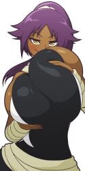 1girls bleach breast_grab breasts color colored dark-skinned_female dark_skin female female_only groping huge_breasts manyakis self_fondle shihouin_yoruichi shounen_jump solo tagme transparent_background
